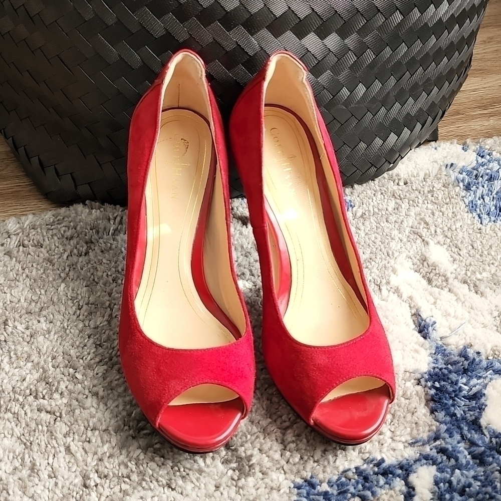 Cole Haan peep toe red heels Office Siren Corpcore - Picture 2 of 10